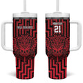 Custom Basketball New Zealand Tumbler With Handle Red Maori Ta Moko Indigenous - Aussie Hoodie