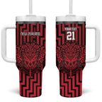 Custom Basketball New Zealand Tumbler With Handle Red Maori Ta Moko Indigenous - Aussie Hoodie