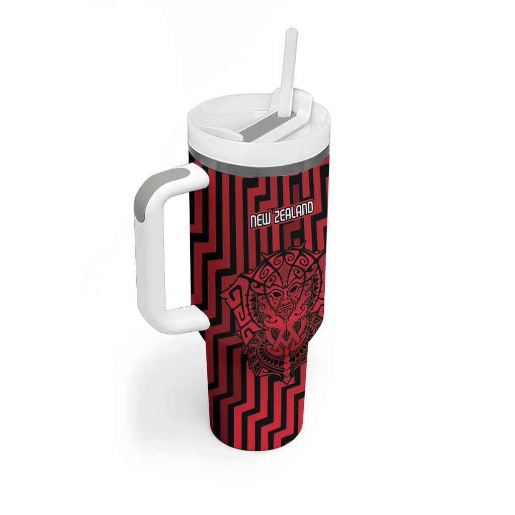 Custom Basketball New Zealand Tumbler With Handle Red Maori Ta Moko Indigenous - Aussie Hoodie