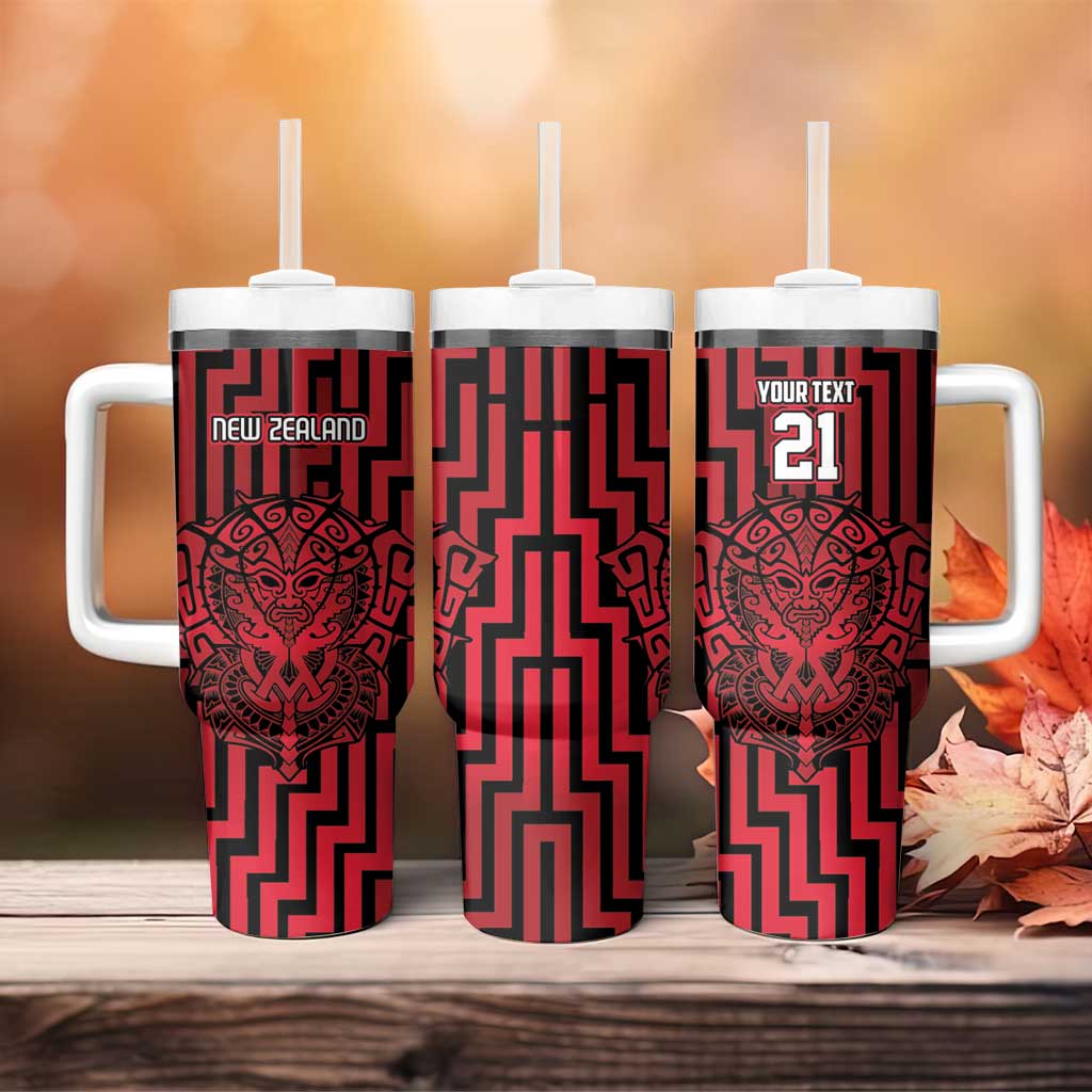 Custom Basketball New Zealand Tumbler With Handle Red Maori Ta Moko Indigenous - Aussie Hoodie