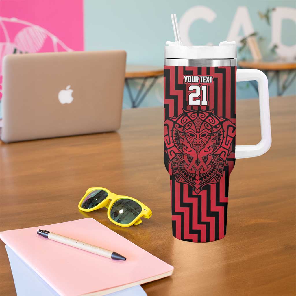 Custom Basketball New Zealand Tumbler With Handle Red Maori Ta Moko Indigenous - Aussie Hoodie