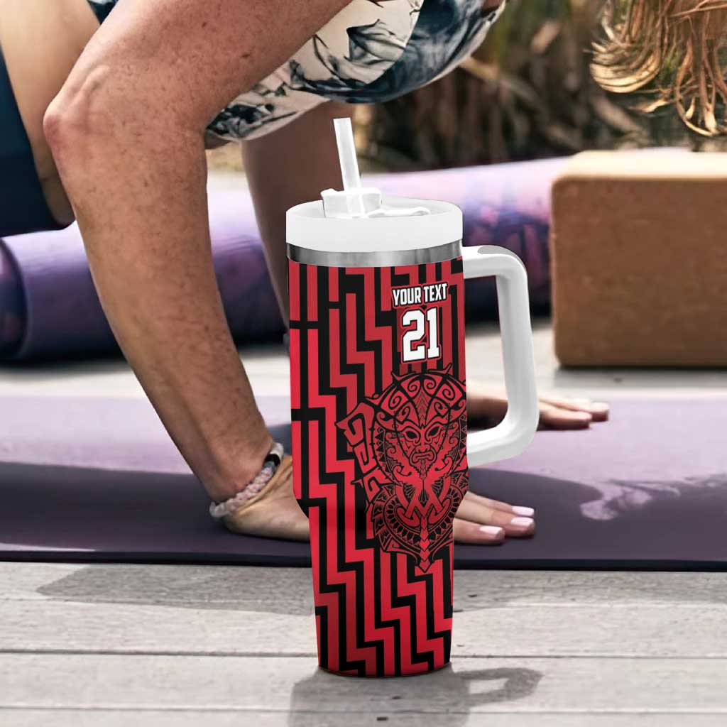 Custom Basketball New Zealand Tumbler With Handle Red Maori Ta Moko Indigenous - Aussie Hoodie