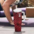 Custom Basketball New Zealand Tumbler With Handle Red Maori Ta Moko Indigenous - Aussie Hoodie