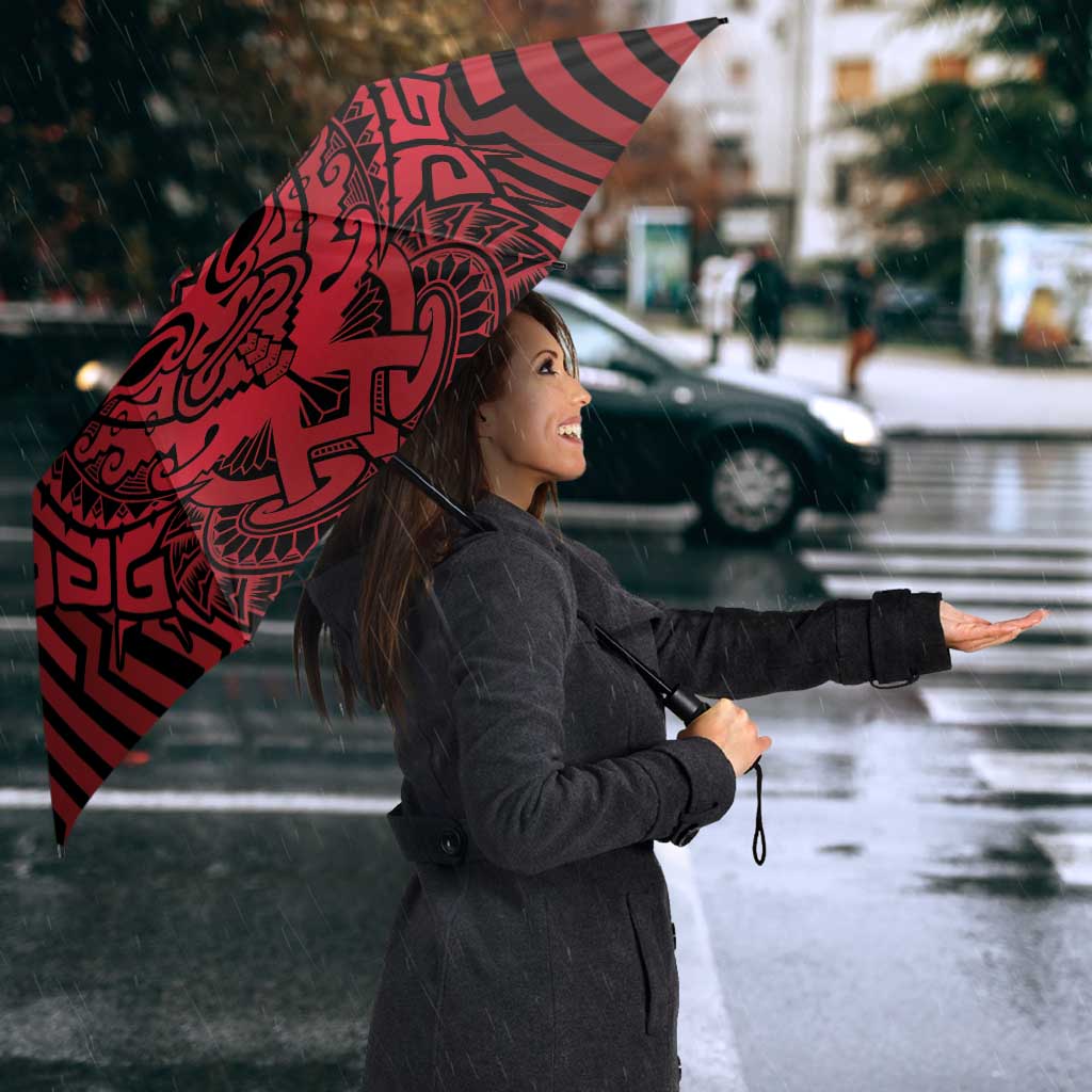 Custom Basketball New Zealand Umbrella Red Maori Ta Moko Indigenous - Aussie Hoodie