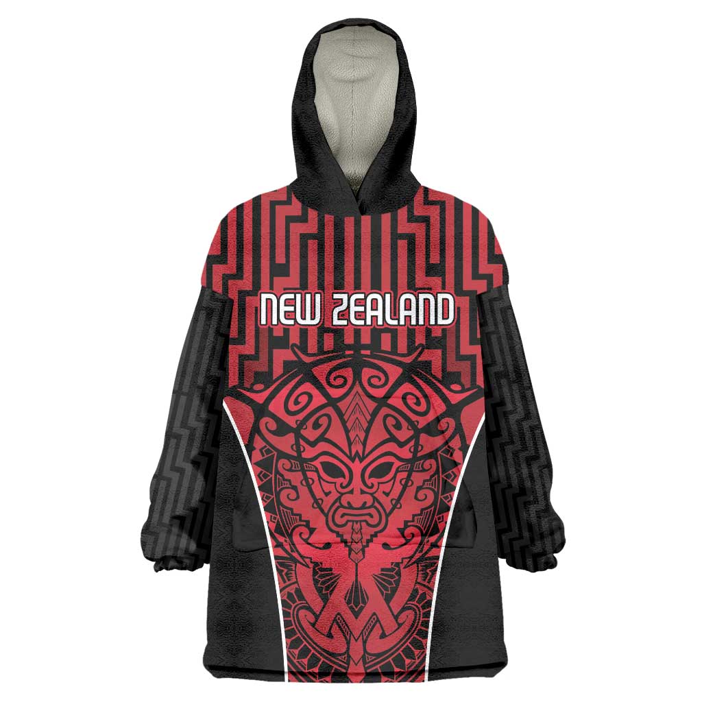 Custom Basketball New Zealand Wearable Blanket Hoodie Red Maori Ta Moko Indigenous - Aussie Hoodie