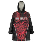 Custom Basketball New Zealand Wearable Blanket Hoodie Red Maori Ta Moko Indigenous - Aussie Hoodie