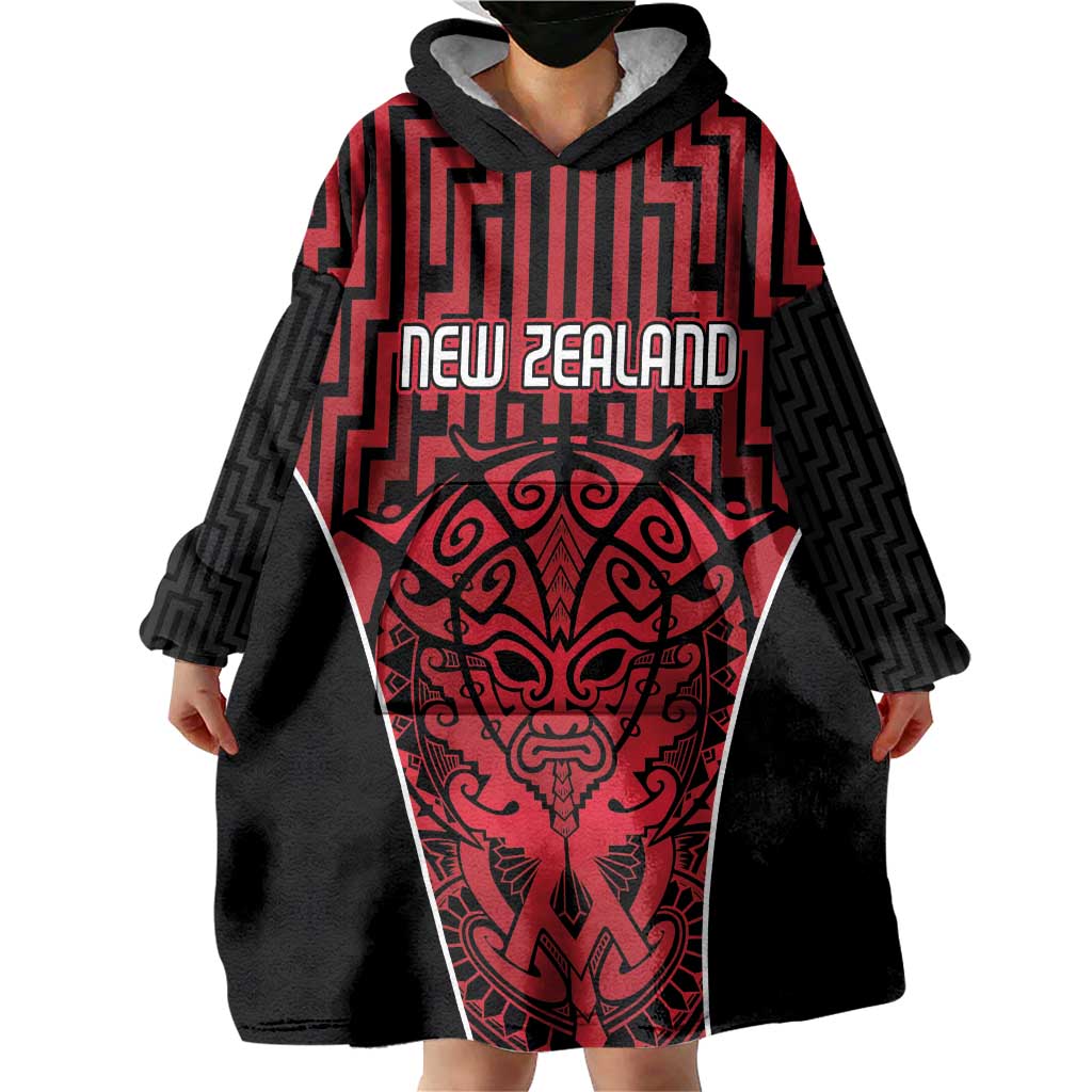 Custom Basketball New Zealand Wearable Blanket Hoodie Red Maori Ta Moko Indigenous - Aussie Hoodie