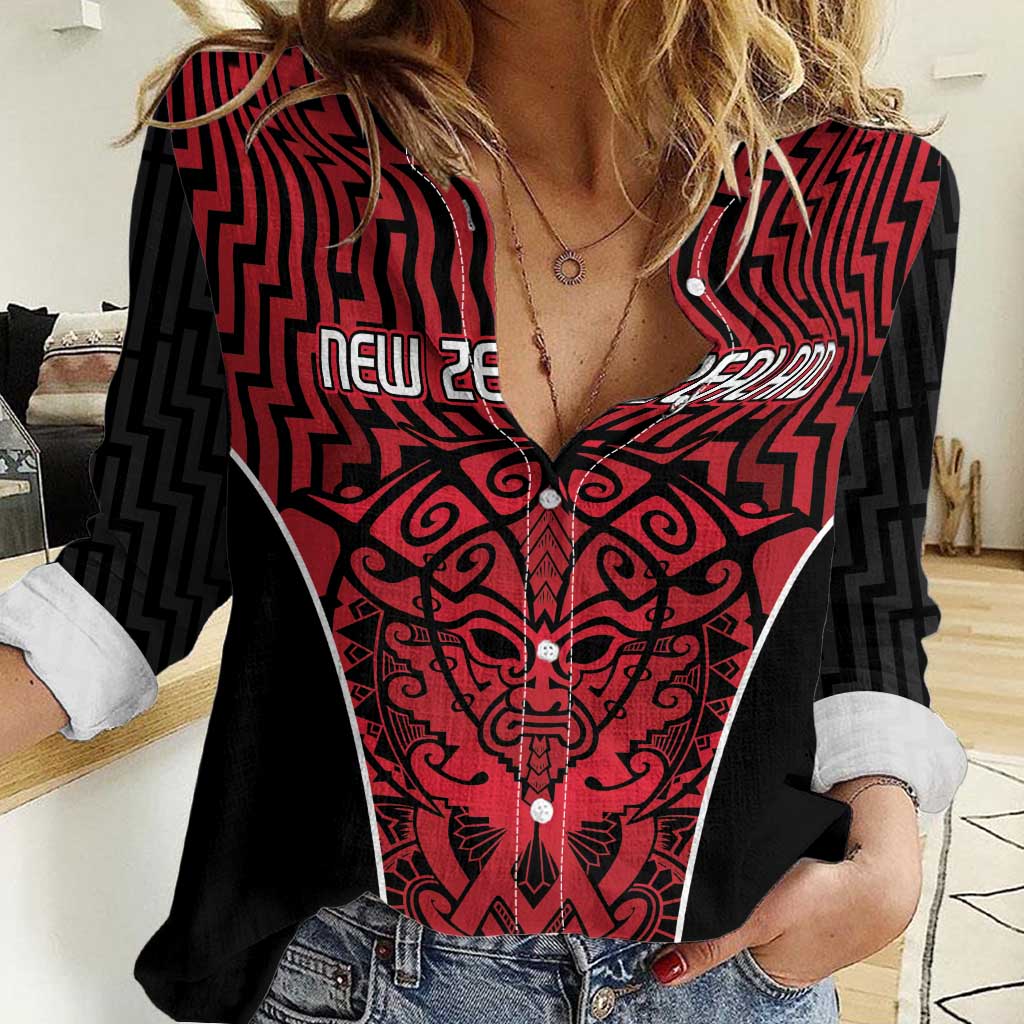 Custom Basketball New Zealand Women Casual Shirt Red Maori Ta Moko Indigenous - Aussie Hoodie