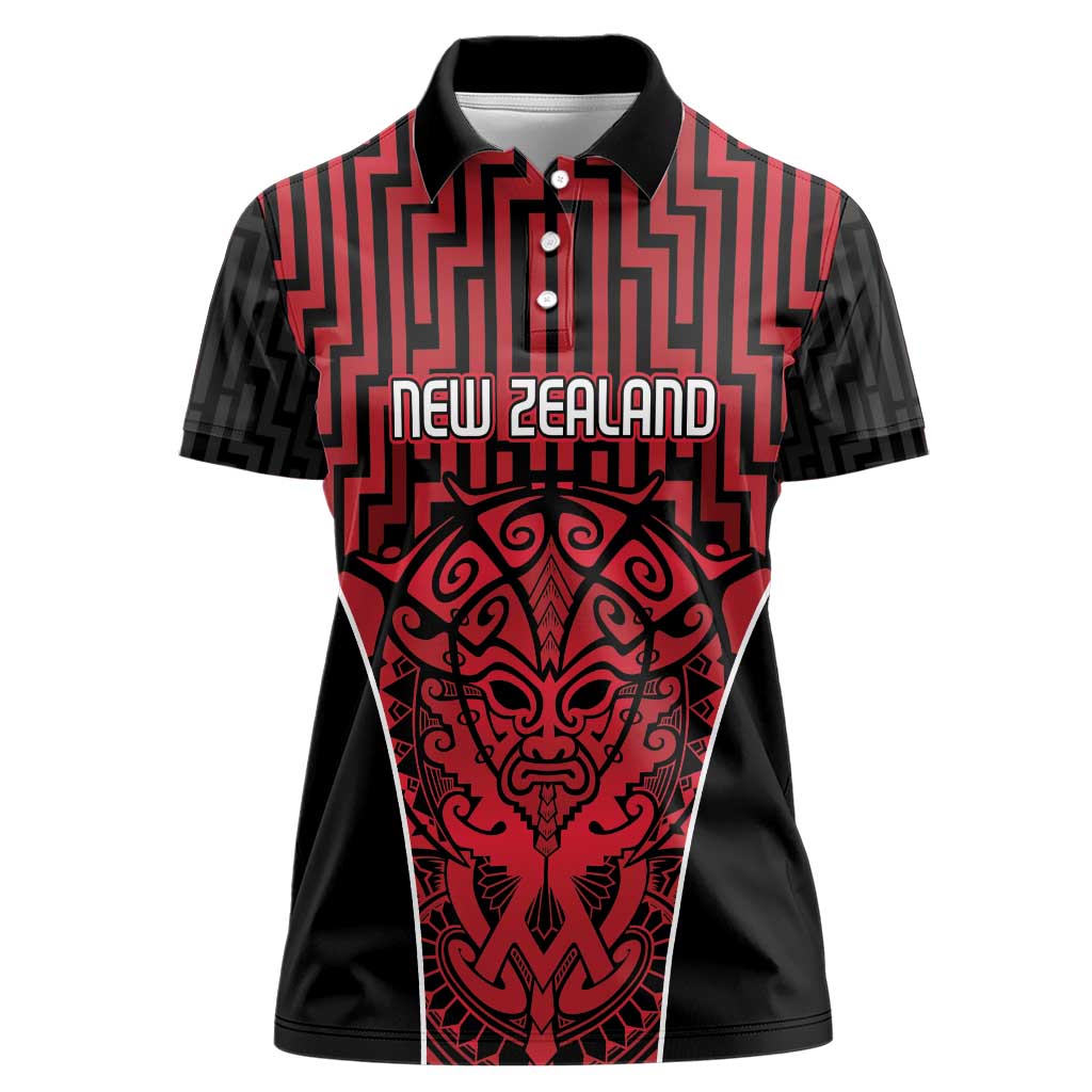 Custom Basketball New Zealand Women Polo Shirt Red Maori Ta Moko Indigenous - Aussie Hoodie