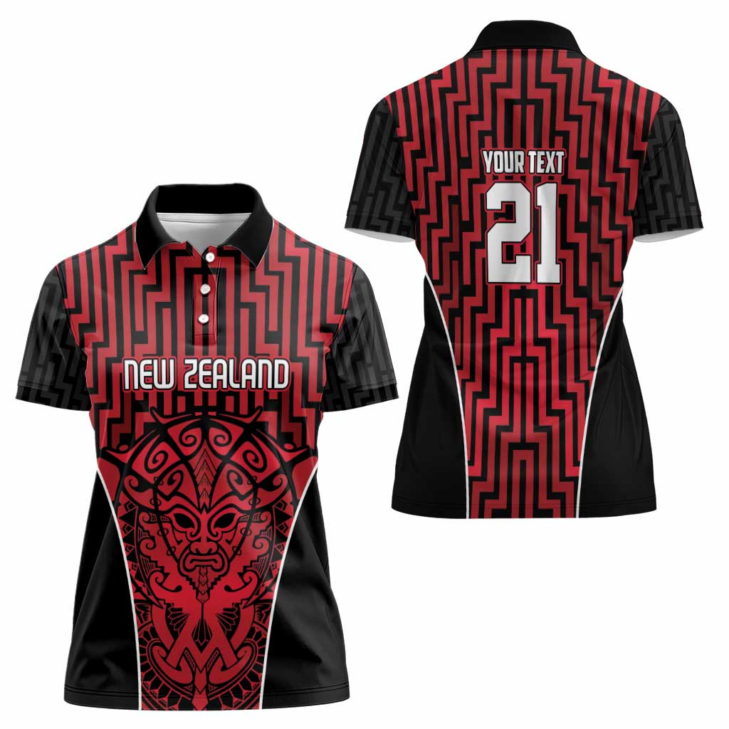 Custom Basketball New Zealand Women Polo Shirt Red Maori Ta Moko Indigenous - Aussie Hoodie