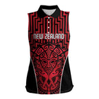 Custom Basketball New Zealand Women Sleeveless Polo Shirt Red Maori Ta Moko Indigenous - Aussie Hoodie