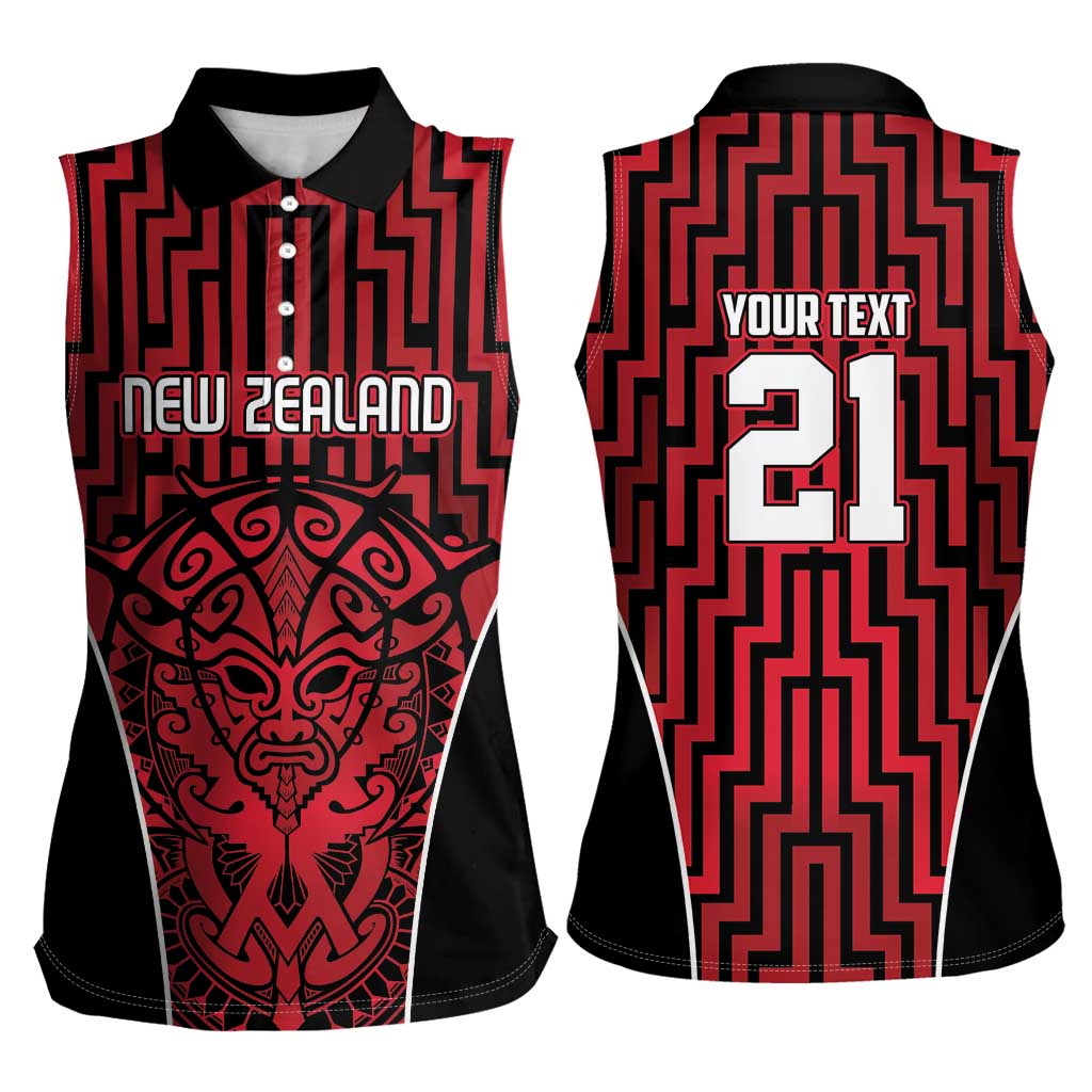 Custom Basketball New Zealand Women Sleeveless Polo Shirt Red Maori Ta Moko Indigenous - Aussie Hoodie