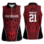 Custom Basketball New Zealand Women Sleeveless Polo Shirt Red Maori Ta Moko Indigenous - Aussie Hoodie