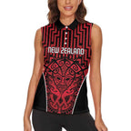 Custom Basketball New Zealand Women Sleeveless Polo Shirt Red Maori Ta Moko Indigenous - Aussie Hoodie