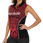 Custom Basketball New Zealand Women Sleeveless Polo Shirt Red Maori Ta Moko Indigenous - Aussie Hoodie