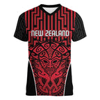 Custom Basketball New Zealand Women V-Neck T-Shirt Red Maori Ta Moko Indigenous - Aussie Hoodie