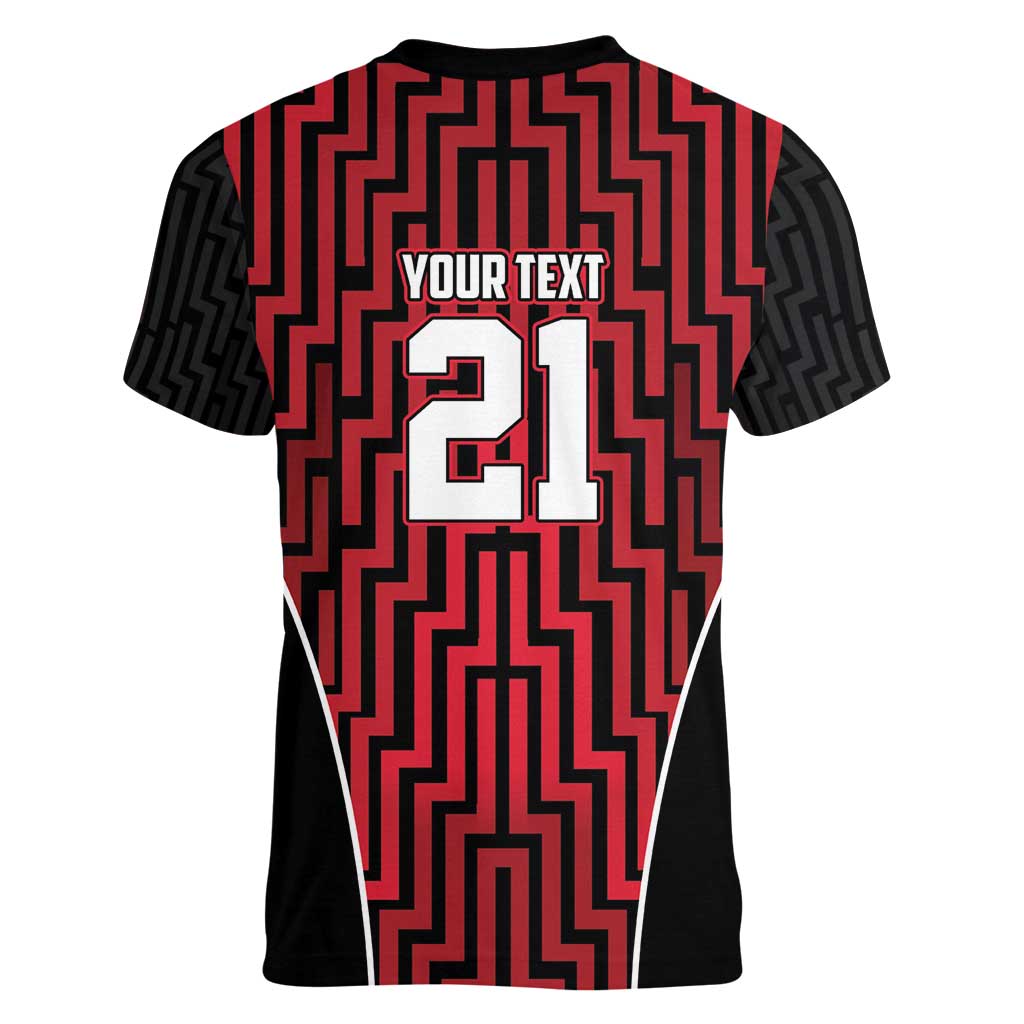 Custom Basketball New Zealand Women V-Neck T-Shirt Red Maori Ta Moko Indigenous - Aussie Hoodie