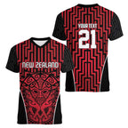 Custom Basketball New Zealand Women V-Neck T-Shirt Red Maori Ta Moko Indigenous - Aussie Hoodie