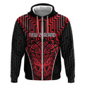 Custom Basketball New Zealand Zip Hoodie Red Maori Ta Moko Indigenous - Aussie Hoodie