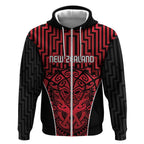 Custom Basketball New Zealand Zip Hoodie Red Maori Ta Moko Indigenous - Aussie Hoodie