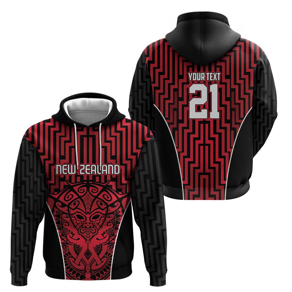 Custom Basketball New Zealand Zip Hoodie Red Maori Ta Moko Indigenous - Aussie Hoodie