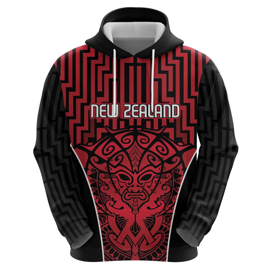 Custom Basketball New Zealand Zip Hoodie Red Maori Ta Moko Indigenous - Aussie Hoodie