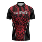 Custom Basketball New Zealand Zipper Polo Shirt Red Maori Ta Moko Indigenous - Aussie Hoodie