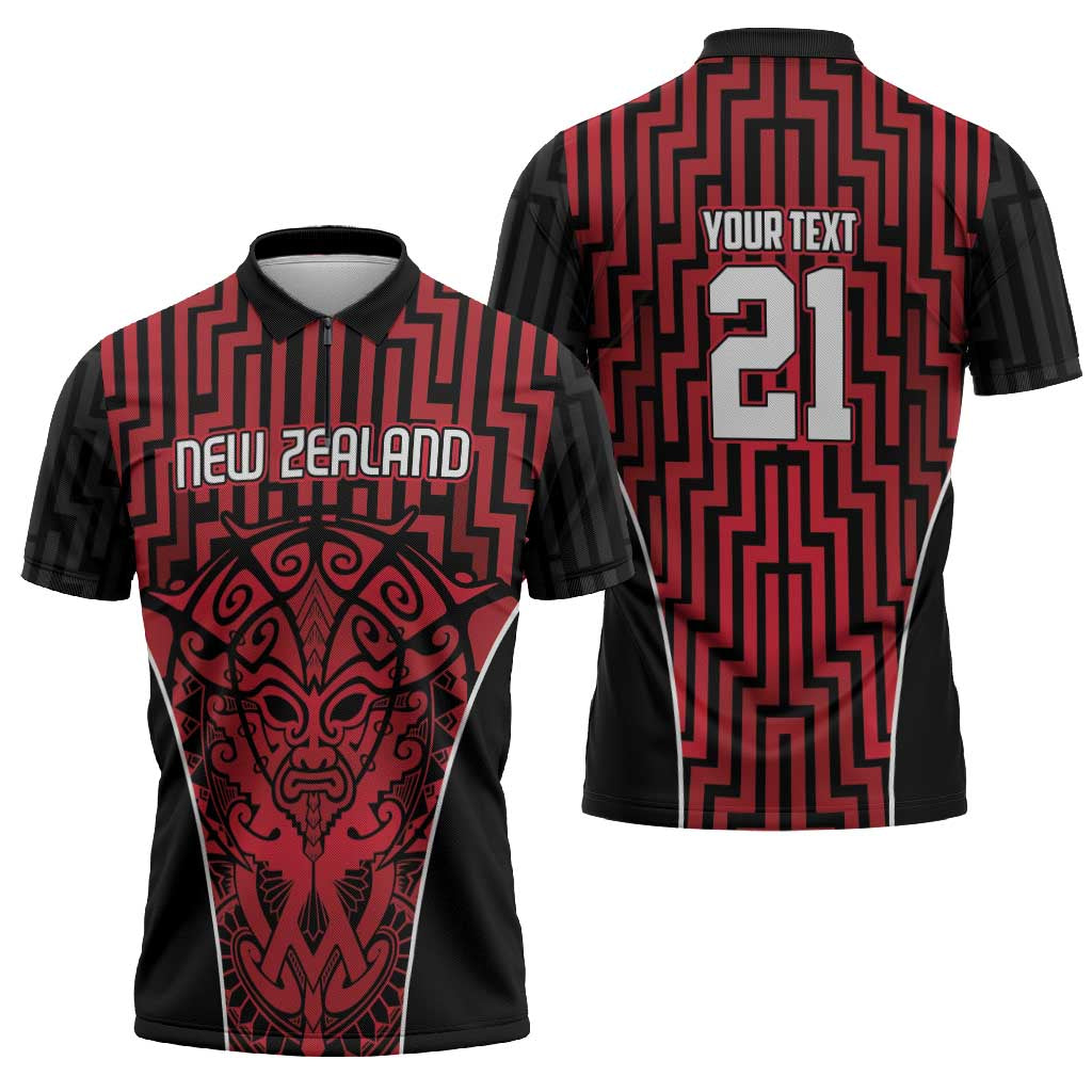 Custom Basketball New Zealand Zipper Polo Shirt Red Maori Ta Moko Indigenous - Aussie Hoodie