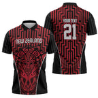Custom Basketball New Zealand Zipper Polo Shirt Red Maori Ta Moko Indigenous - Aussie Hoodie