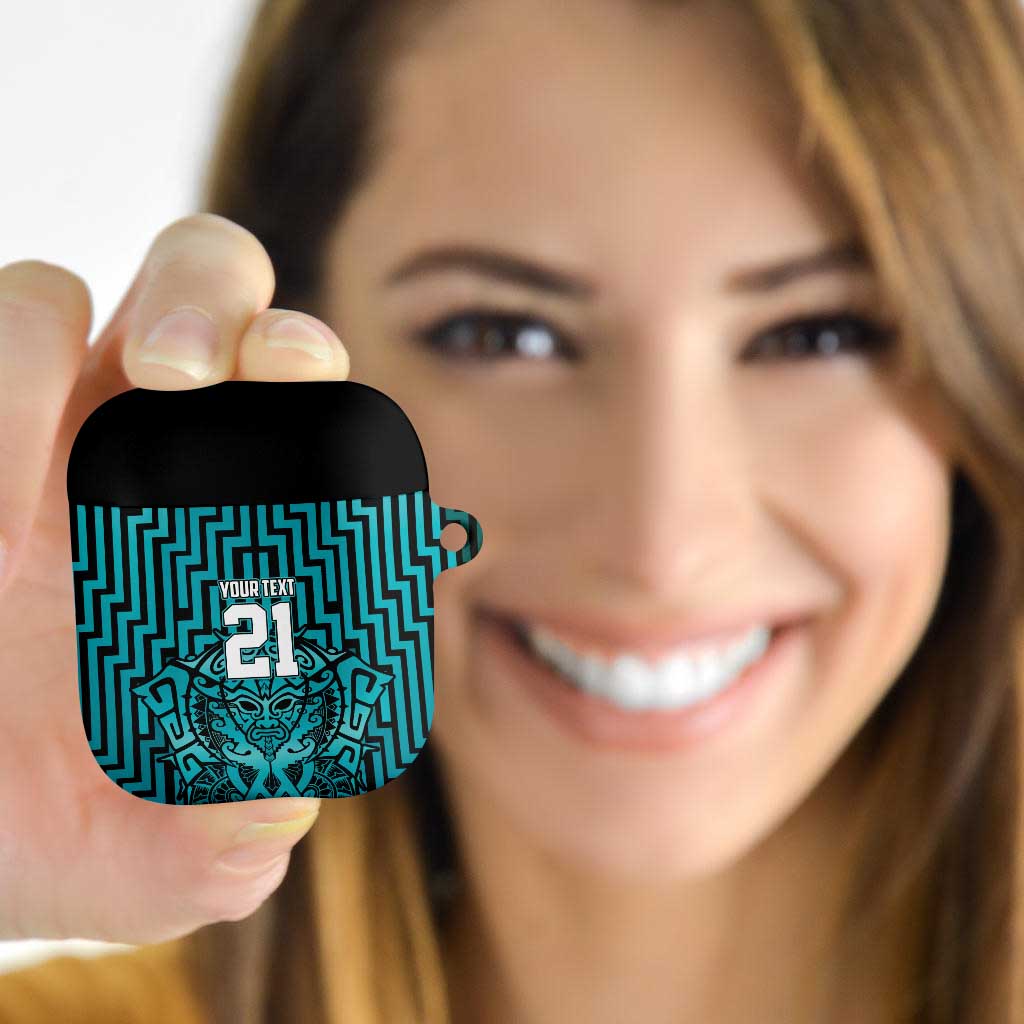 Custom Basketball New Zealand AirPods Case Teal Maori Ta Moko Indigenous - Aussie Hoodie