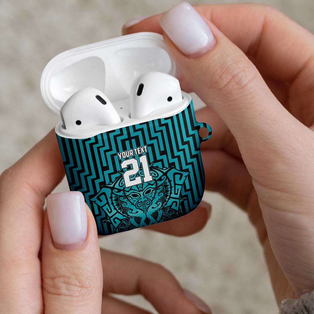 Custom Basketball New Zealand AirPods Case Teal Maori Ta Moko Indigenous - Aussie Hoodie