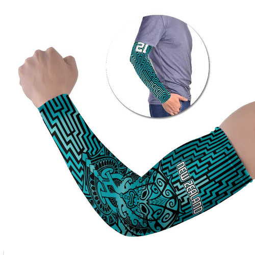 Custom Basketball New Zealand Arm Sleeves Teal Maori Ta Moko Indigenous - Aussie Hoodie