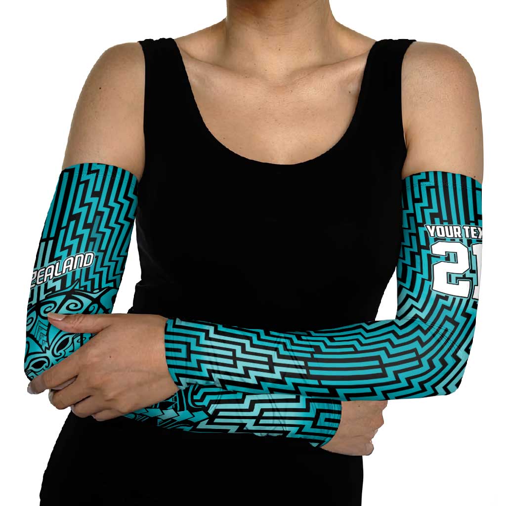 Custom Basketball New Zealand Arm Sleeves Teal Maori Ta Moko Indigenous - Aussie Hoodie