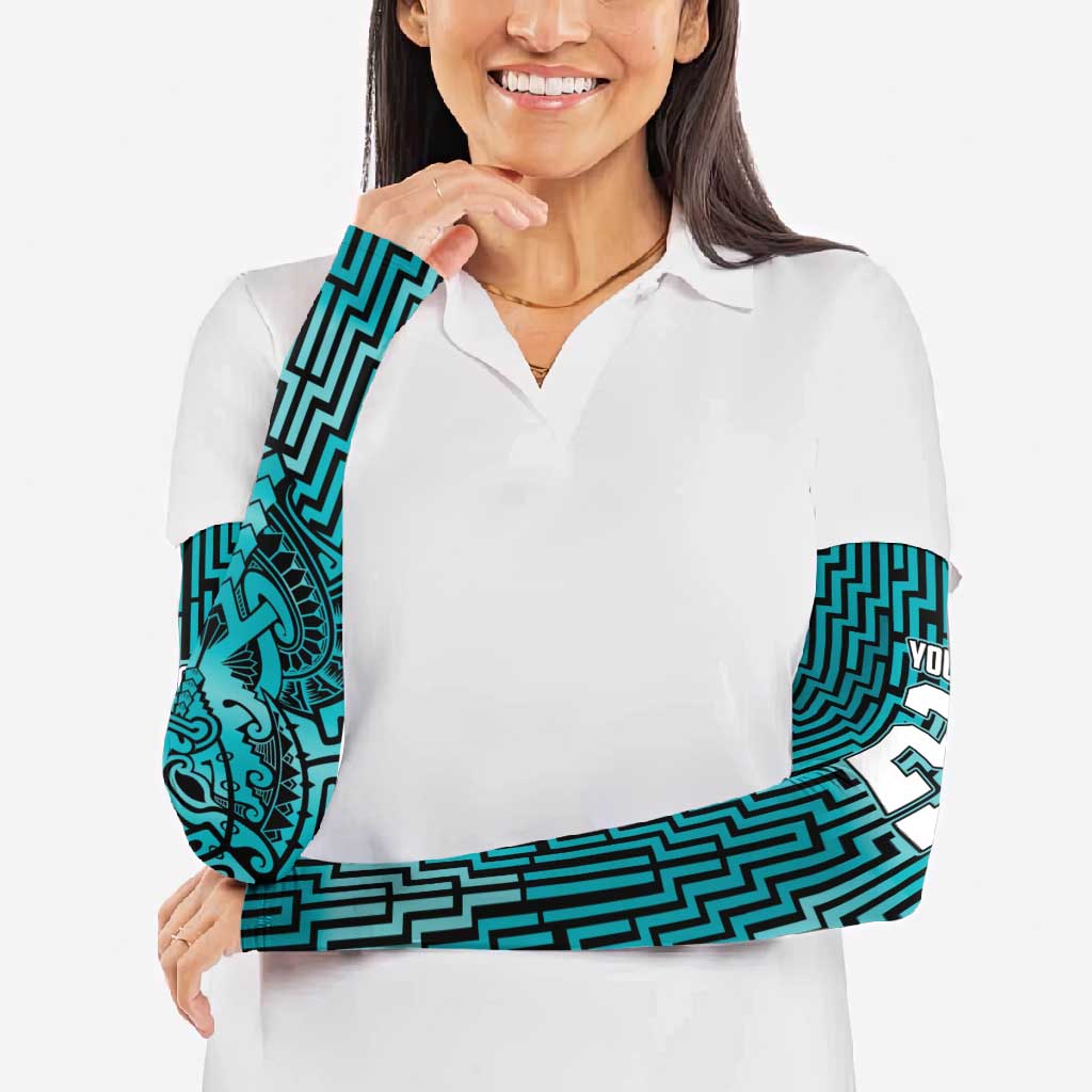 Custom Basketball New Zealand Arm Sleeves Teal Maori Ta Moko Indigenous - Aussie Hoodie