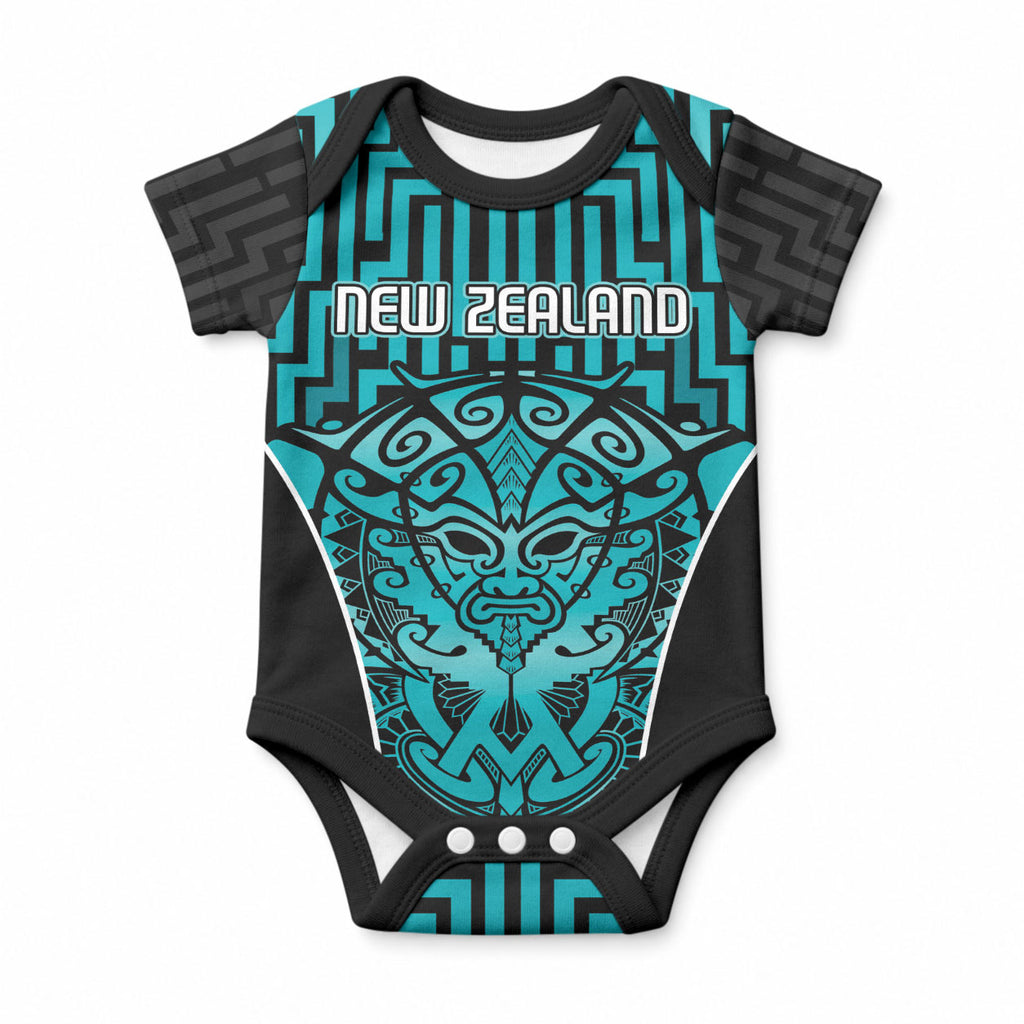 Custom Basketball New Zealand Baby Onesie Teal Maori Ta Moko Indigenous