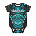 Custom Basketball New Zealand Baby Onesie Teal Maori Ta Moko Indigenous