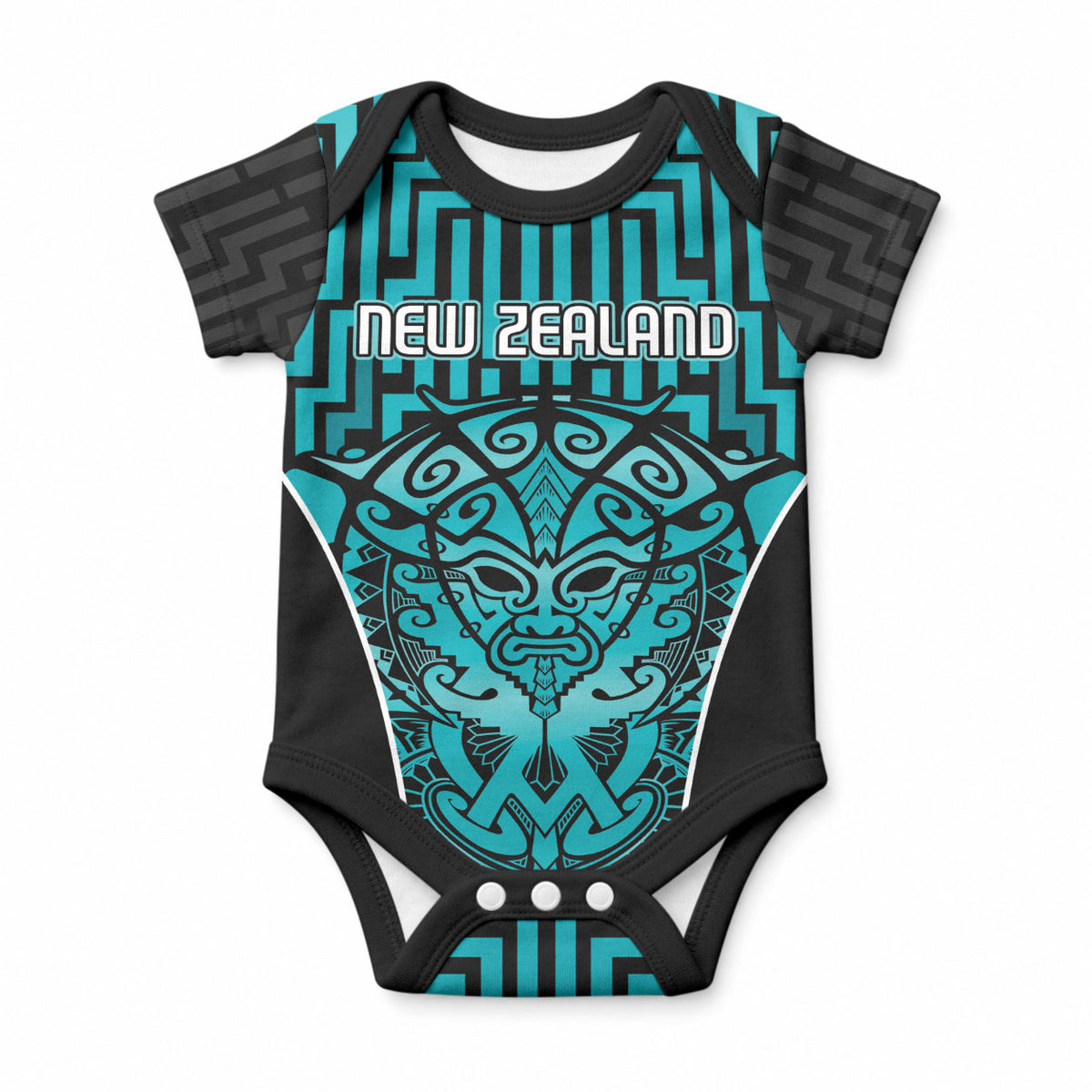 Custom Basketball New Zealand Baby Onesie Teal Maori Ta Moko Indigenous