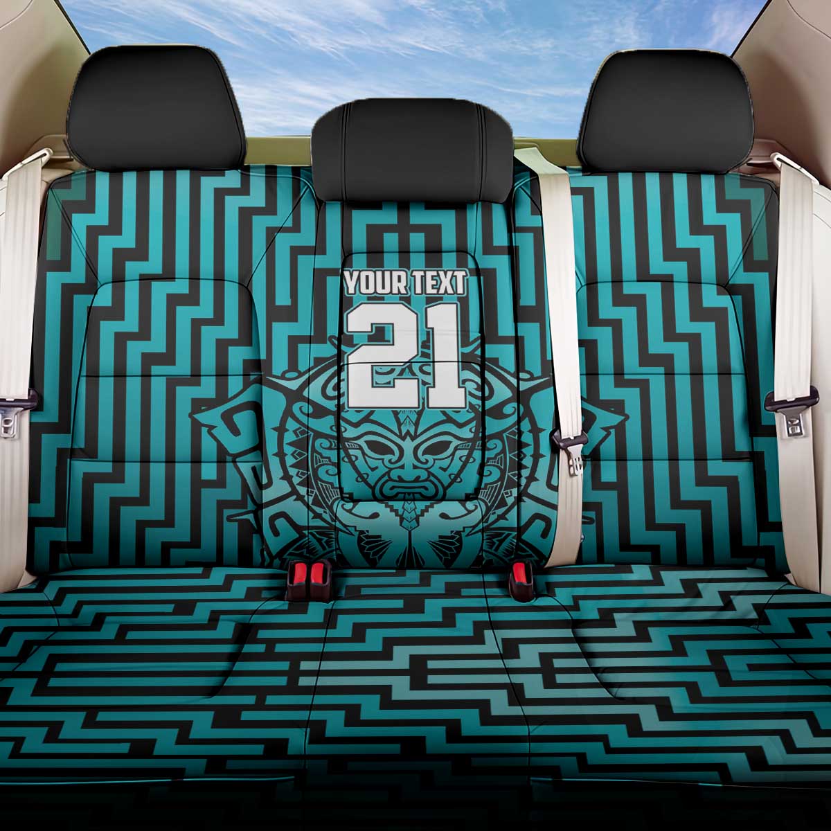 Custom Basketball New Zealand Back Car Seat Cover Teal Maori Ta Moko Indigenous - Aussie Hoodie