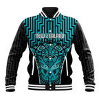 Custom Basketball New Zealand Baseball Jacket Teal Maori Ta Moko Indigenous - Aussie Hoodie