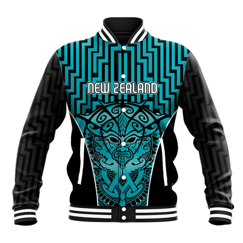 Custom Basketball New Zealand Baseball Jacket Teal Maori Ta Moko Indigenous - Aussie Hoodie