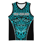 Custom Basketball New Zealand Basketball Jersey Teal Maori Ta Moko Indigenous - Aussie Hoodie