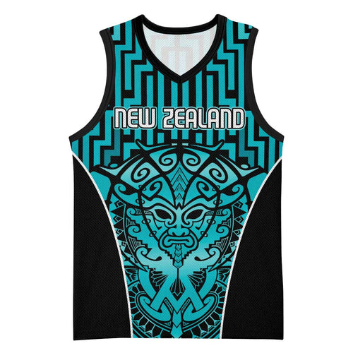 Custom Basketball New Zealand Basketball Jersey Teal Maori Ta Moko Indigenous - Aussie Hoodie