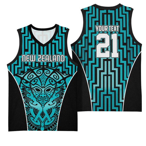 Custom Basketball New Zealand Basketball Jersey Teal Maori Ta Moko Indigenous - Aussie Hoodie
