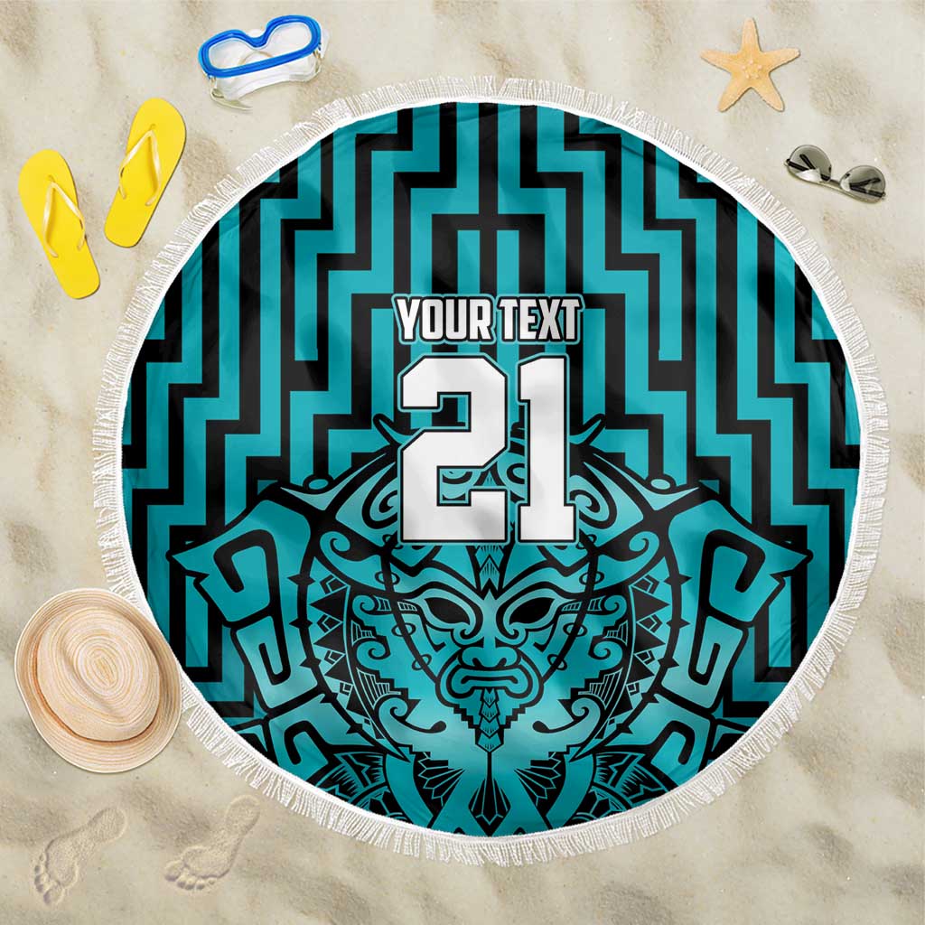Custom Basketball New Zealand Beach Blanket Teal Maori Ta Moko Indigenous - Aussie Hoodie