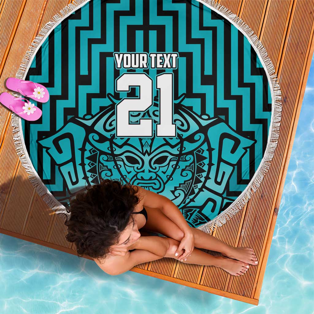 Custom Basketball New Zealand Beach Blanket Teal Maori Ta Moko Indigenous - Aussie Hoodie