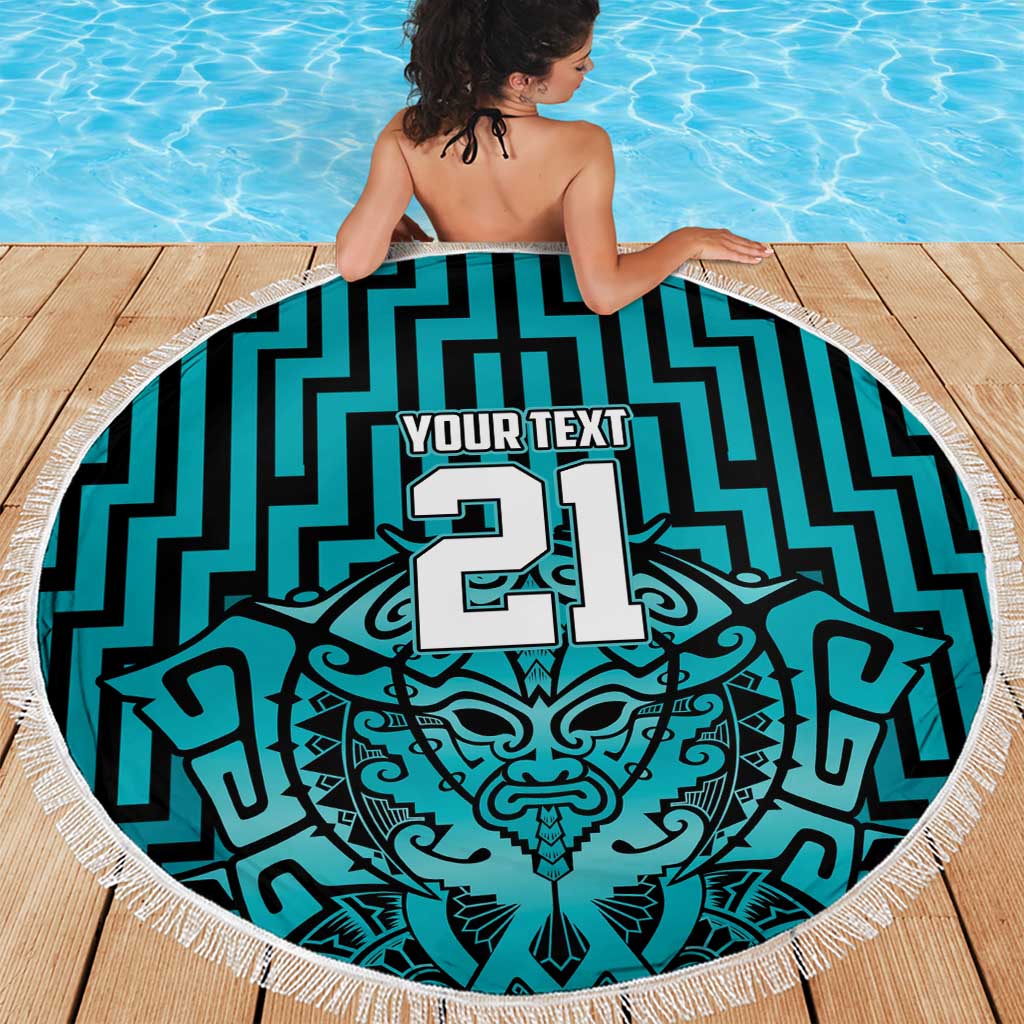 Custom Basketball New Zealand Beach Blanket Teal Maori Ta Moko Indigenous - Aussie Hoodie