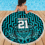 Custom Basketball New Zealand Beach Blanket Teal Maori Ta Moko Indigenous - Aussie Hoodie