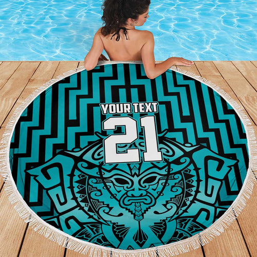 Custom Basketball New Zealand Beach Blanket Teal Maori Ta Moko Indigenous - Aussie Hoodie