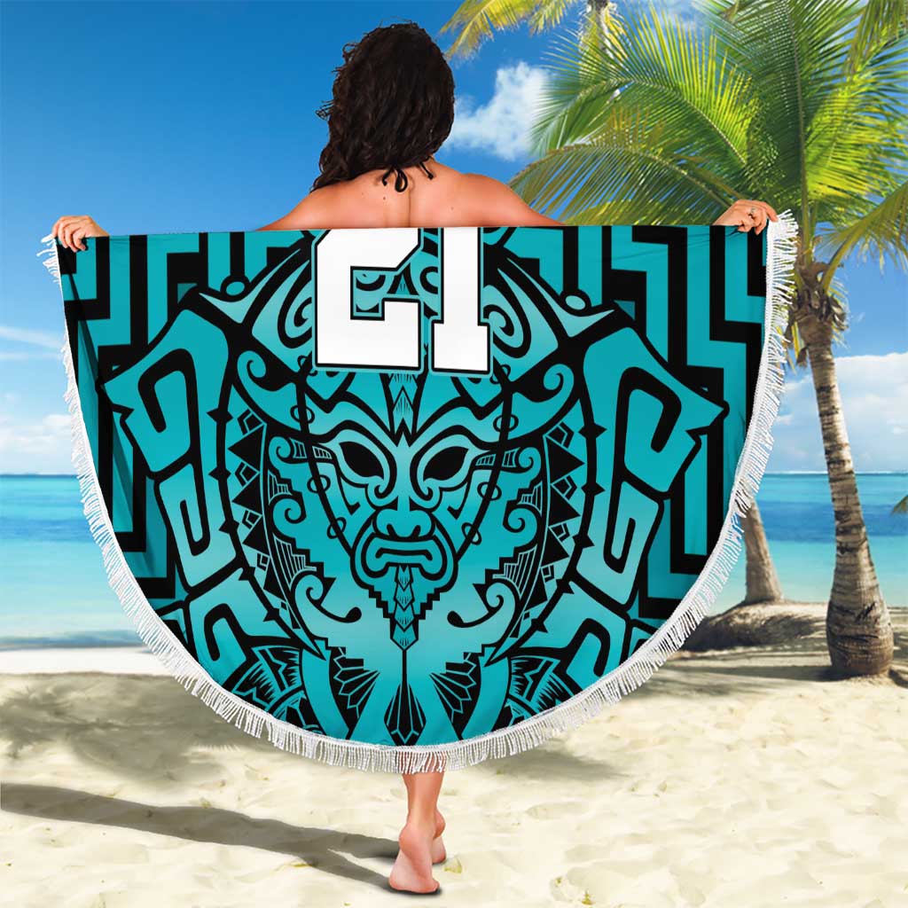 Custom Basketball New Zealand Beach Blanket Teal Maori Ta Moko Indigenous - Aussie Hoodie