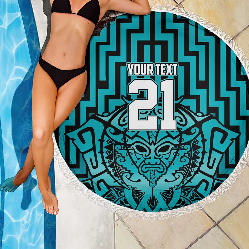 Custom Basketball New Zealand Beach Blanket Teal Maori Ta Moko Indigenous - Aussie Hoodie